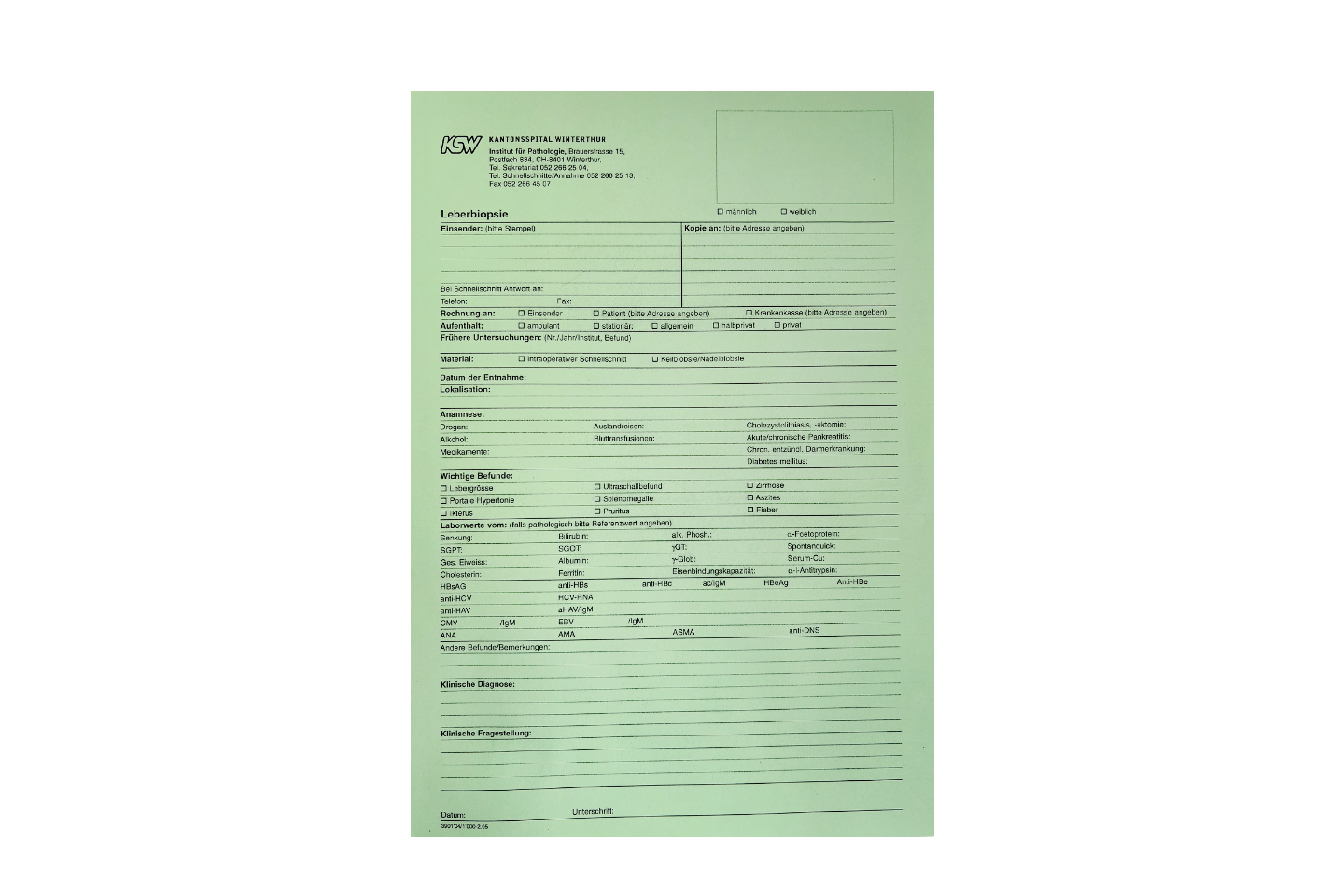 Auftragsformulare Leberbiopsie "grün"